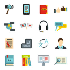 Learning foreign languages icons set in flat style. Language interpreter set collection vector illustration