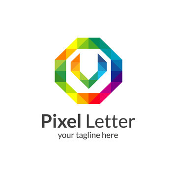 Pixel v letter logo. V logo template