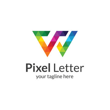 Pixel w letter logo. W logo template