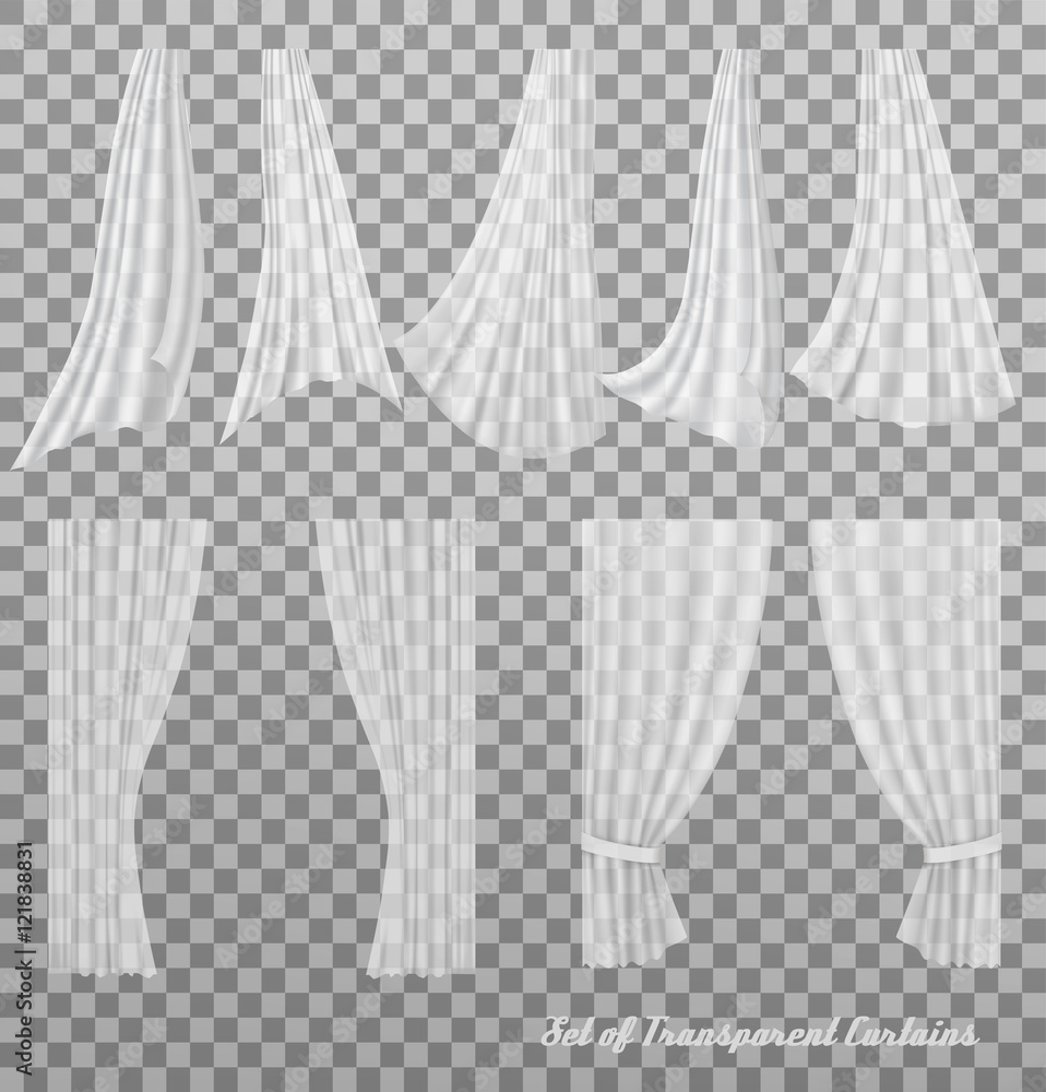 Poster big collection of transparent curtains. vector