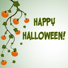 Halloween postcard green background with pumpkins and inscription Happy Halloween. Vector illustration