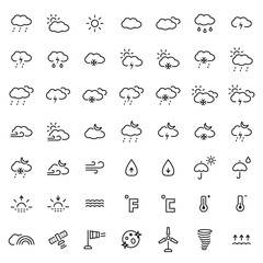 Weather icon set in thin line style. Vector symbols.