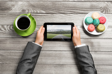 Businesswoman having coffee break