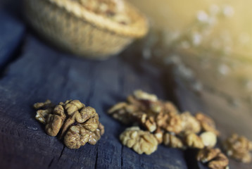 walnut on wooden background
