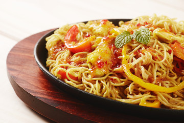 Sweet hot chicken noodles