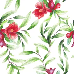 Tuinposter beautiful original blooming pomegranate brunch. watercolor art. pattern © maya2016