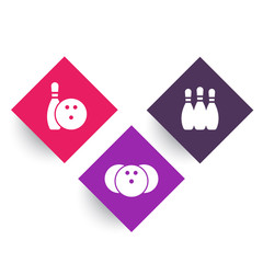 Bowling round icons on square shapes