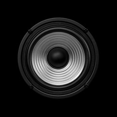 Frontal image  audio speaker with undulating membrane. Photo black and white, isolated on a black...