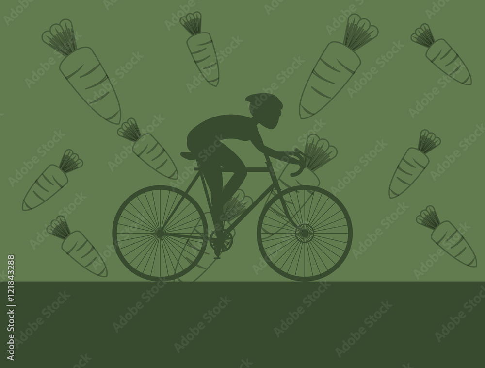 Poster flat design cyclist with carrot background image vector illustration