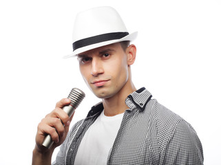 young singer with microphone