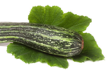 One zucchini with leaf isolated on white background
