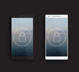 mockups with silver and black smartphones on dark