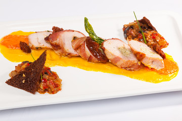 meat rolls with sauce and vegetable caviar