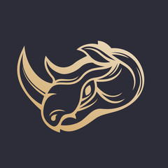 Rhino, outline of head, logo element, vector illustration
