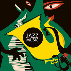 Abstract Jazz Characters, Sax Player, Trumpet, Piano Band (vector Art)