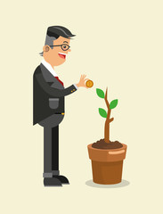 executive person in suit with tree sprout business related icons image vector illustration