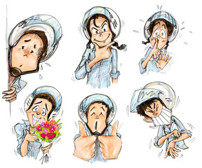 Bike Man Felling Cartoon Portraiture Acting Character design