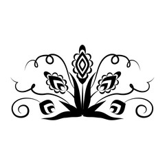 Black and white  floral ornament. Design element.