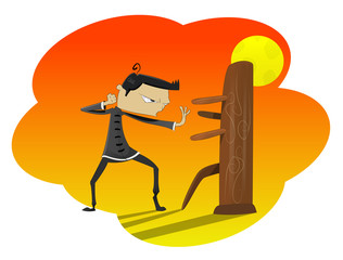 Fun cartoon guy training martial arts