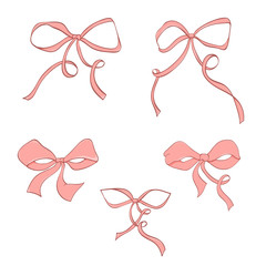 Set of hand drawn pink bow