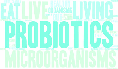 Probiotics Word Cloud on a white background. 