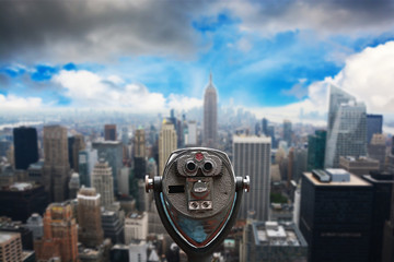Fototapeta na wymiar New York City skyline with beautiful clouds and blue sky
