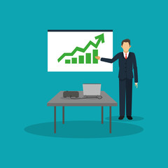 executive person in suit with chart graph business related icons image vector illustration