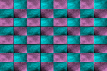 Illustration of an abstract pink and cyan chessboard
