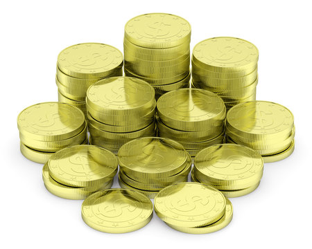 Gold Dollar Coins Stack Isolated On White