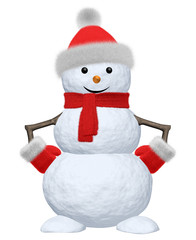 Snowman with scarf, hat and scarf on white