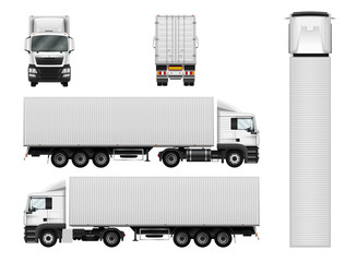 Vector semi truck template with cargo container. Truck trailer i