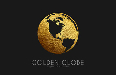 Globe sign. Golden globe logo. Creative logo