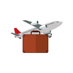 flat design airplane and briefcase  icon vector illustration