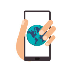 flat design cellphone and earth globe icon vector illustration