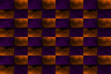 Illustration of an abstract purple and orange chessboard
