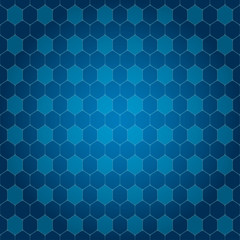 Vector abstract blue gradient background with hexagon shapes different opacity.