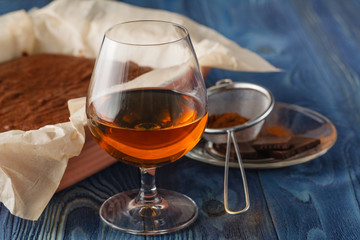 Cup of espresso coffee, sugar, cane sugar, brandy, cardamom, Spe