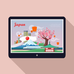 Japan Landmark on Tablet Screen