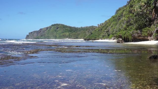 Coastal landscape on the sea shore of Rurutu island, south Pacific ocean, Austral archipelago, French Polynesia
