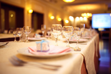 Table setting for an event party or wedding reception. Wedding decorations. wedding concept
