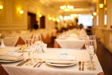 Table setting for an event party or wedding reception. Wedding decorations. wedding concept
