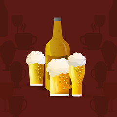flat design bottle and glass of beer emblem image vector illustration
