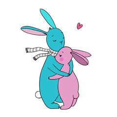 cute rabbits, a basket of carrots and a bird.