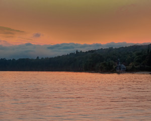 Sunset over Grand Island, East Channel Lighthouse, MI, Lake Supe