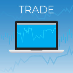 Statistics Concept. Laptop on Blue Gradient Background. Vector.