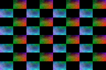 Illustration of an abstract multicolor and black chessboard