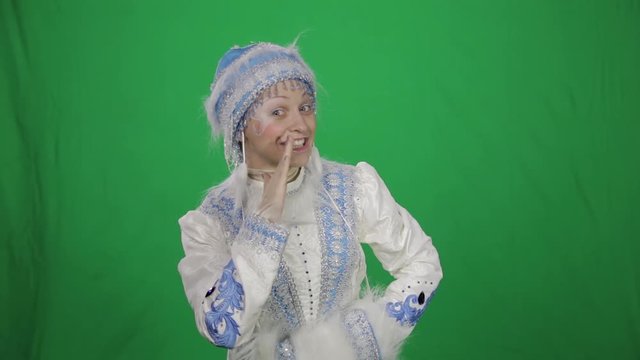 Снегурочка поздравляет с Новым годом и Рождеством. Зеленый экран, хромакей