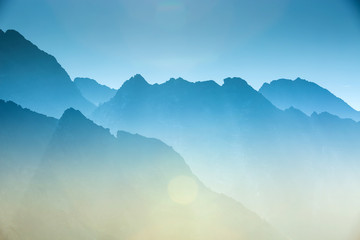 Rays of sun in the Slovak Tatra mountains.