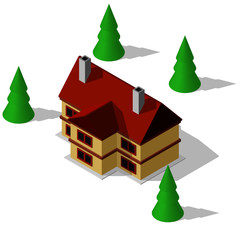 Isometric element of suburban building. Isometric propriety illustration. Isometric map pieces.