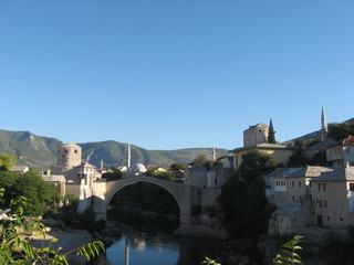 Mostar bridge above Neretva river